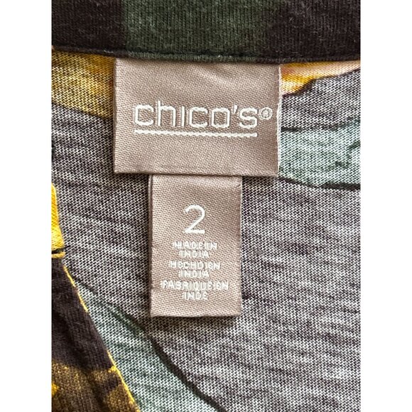 Chicos Womens V Neck Brown & Yellow Floral Long-Sleeve Top Size 2 (Large) - Picture 4 of 8